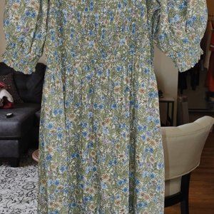 MNG Mango Floral Maxi Dress Puffed Sleeves Vintage Inspired Sz 8